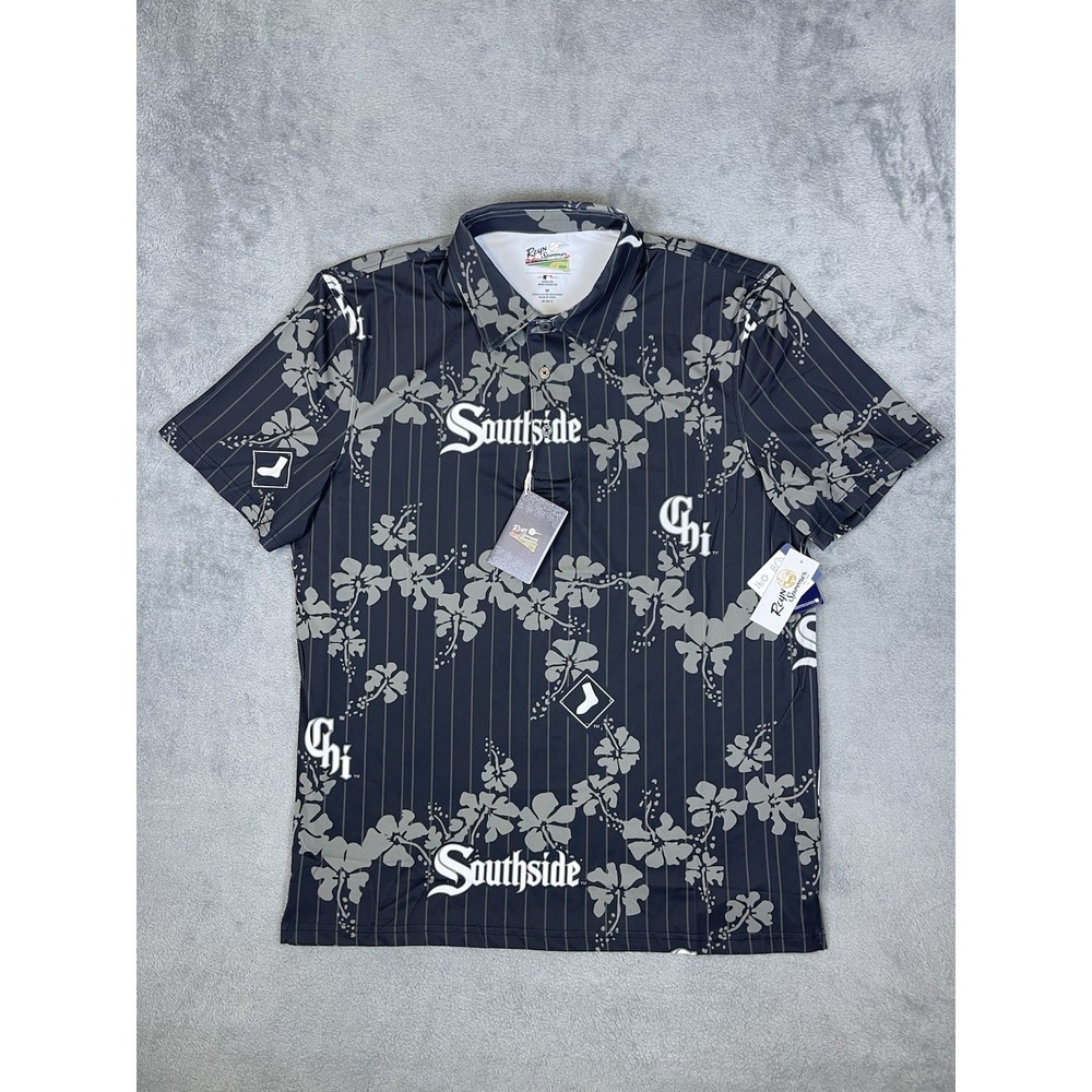 New Reyn Spooner Polo Shirt Mens Medium Black Chicago White Sox City Connect MLB